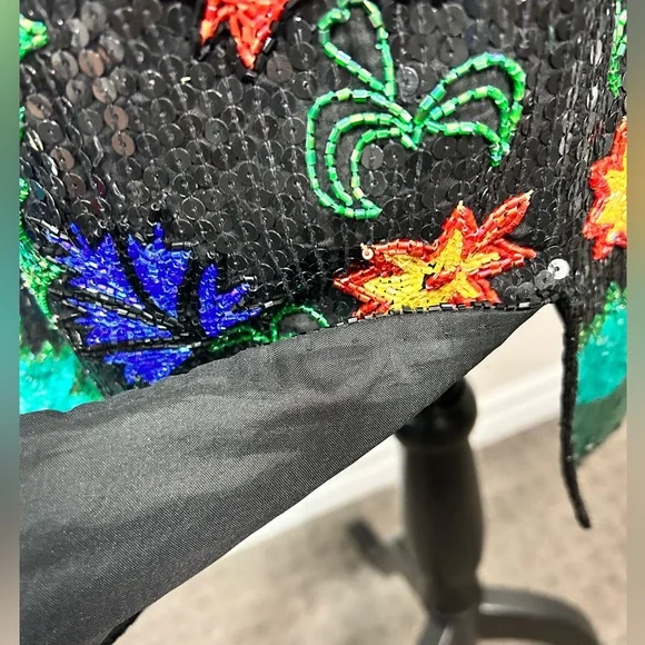 Vintage 80’s silk sequins fully beaded floral design knee length formal dress - Picture 14 of 16